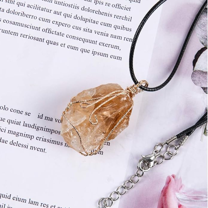YGLINE Natural Raw Stone Healing Crystal Necklace Wire Wrapped Pendant for Womens Ladies