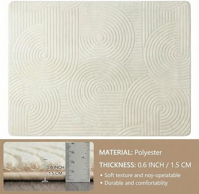 Beige 8x10 Solid Color Area Rugs – Washable Living Room Rug, Modern Geometric Non-Slip Indoor Carpet with Soft High-Low Pile, Fluffy Floor Rugs for Bedroom, Kids Room, Nursery, Home Décor