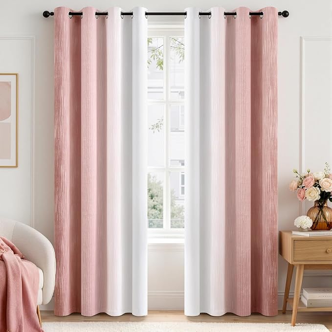 MIULEE Pink and Greyish White Ombre Blackout Curtains, Full Room Darkening Thermal Insulated 84 Inches Long Drapes for Bedroom/Living Room Grommet Window Treatments Modern 52Wx84L, Set of 2