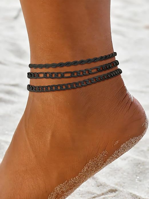 U7 2Pcs/3Pcs Ankle Bracelets for Women, Stainless Steel Cuban Link/Figaro/Rope/Heart Chain Anklets Sets,Waterproof Layered Anklets Adjustable 8.5"-10.5"