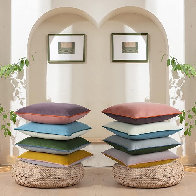 Set of 4 Velvet Throw Pillow Covers Soft Throw Pillow Cases 20x20Inch Square Cushion Covers for Bed Couch Sofa Home Decorative
