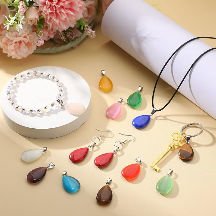 Fumete 100 Pcs Assorted Crystal Pendant Bulk Gemstone Pendant Stone Mixed Crystal Quartz Chakra Reiki Beads Charms for DIY Jewelry Necklace Making