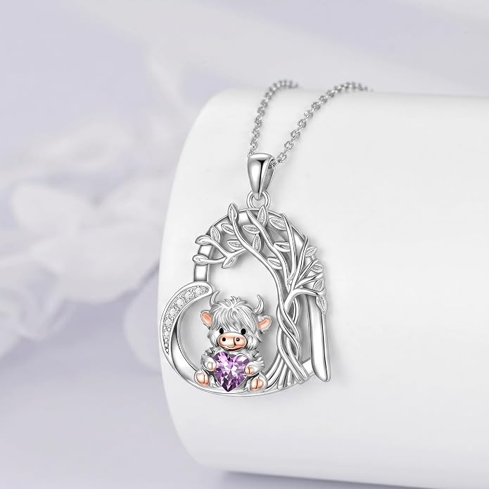 PELOVNY Teddy Bear Necklace for Women 925 Sterling Silver Bear/Highland Cow/Fox/Cat/Axolotl Birthstone Necklace Christmas Birthday Jewelry Gifts for Mom Daughter Wife Sister