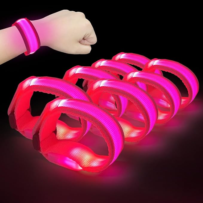 M.best 8pcs LED Light Up Bracelets Glow Flashing Wristbands Glow in The Dark Party Supplies for Wedding, Raves, Concert, Camping,Sporting Events, Party Pink