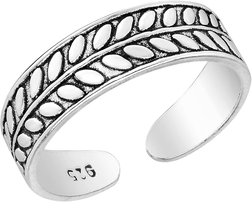 AeraVida .925 Sterling Silver Adjustable Toe Ring or Pinky Ring 5mm Wide Open Band, Stackable Minimalist Summer Foot Jewelry | Sun Moon Star Turtle Butterfly Leaf Olive Branch Ocean Wave Yin Yang Design