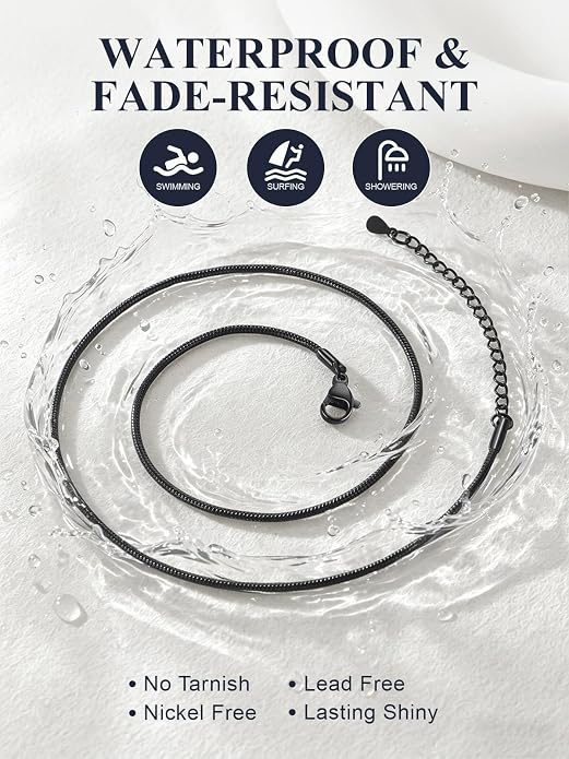 U7 Snake Necklace for Women 14K Gold Plated/Silver/Rose Gold/Black Chain Necklace Hypoallergenic, Stainless Steel Tiny Snake Chain Necklace 1/1.2/1.5/2MM, 14-30" Adjustable Minimalist Gift
