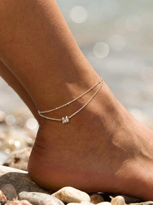 FaithHeart Initial Ankle Bracelets for Women, Waterproof 14k Gold Plated Initial Anklets Non Tarnish Stainless Steel Cute Layered Anklet Summer Beach Jewelry
