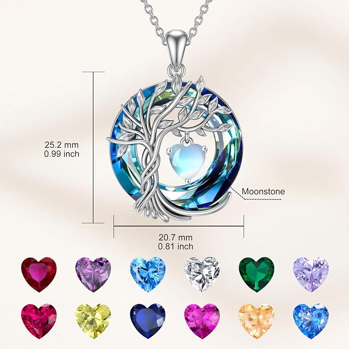 TOUPOP Tree of Life Birthstone Necklaces 925 Sterling Silver Irish Celtic Tree Pendant with Blue Crystal Birthday Jewelry Gifts for Women Mom Wife Her