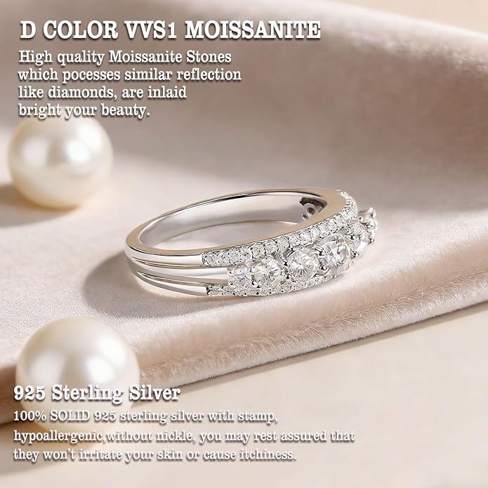 Newshe Jewellery Moissanite Wedding Bands for Women Eternity Ring 925 Sterling Silver Engagement Anniversary Stacking Size
