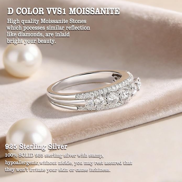 Newshe Jewellery Moissanite Wedding Bands for Women Eternity Ring 925 Sterling Silver Engagement Anniversary Stacking Size