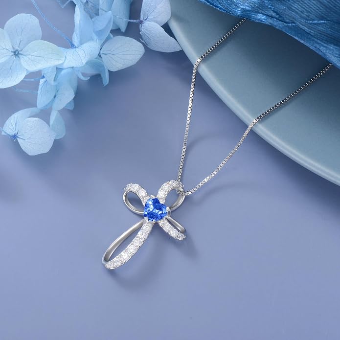 AENEAS Sterling Silver Cross Necklace for Women Birthstone Necklace Cross Necklace Birthstone Jewelry Gifts for Birthday Mothers Day