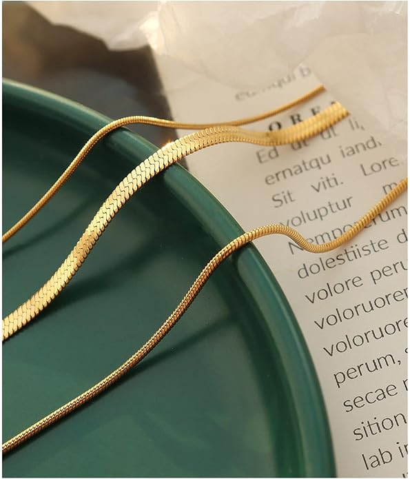 CHESKY 14K Gold/Silver Plated Snake Chain Necklace Herringbone Necklace Gold Choker Necklaces for Women Gifts Jewelry 1.5/3/5MM(W) 14"/16"(L) Mothers Day Gifts for Mom