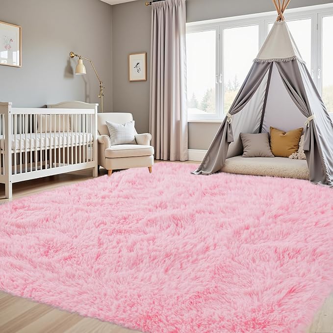 6x9 Area Rugs for Living Room Rug: Soft Fluffy Shag Light Pink Rugs for Bedroom, Non-Slip Large Fuzzy Plush Rug Indoor Floor Carpet for Nursery Kids Boys Girls Room, Dorms, Playroom, Modern Home Decor