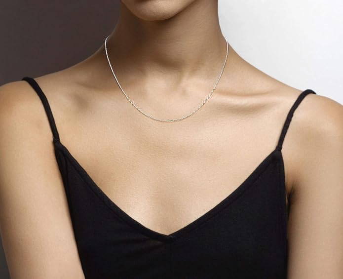Miabella Italian 925 Sterling Silver or 18K Gold Plated 925 Sterling Silver Thin 1mm Box Chain Necklace for Women, Made in Italy