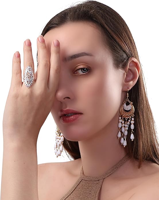 Rings for Women Summer Boho Rings Filigree Flower Ring Chunky Gold Ring Full Finger Rings Wide Band Womens Rings for Cocktail Party Birthday Gifts Statement Rings for Women