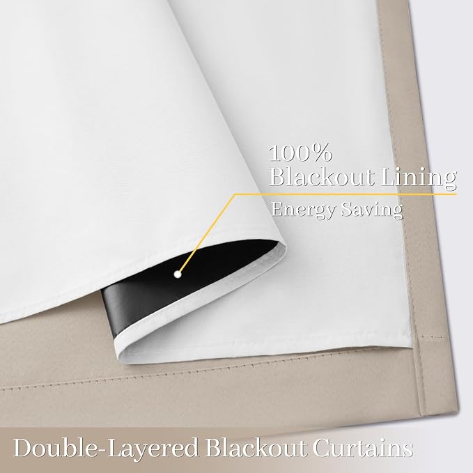 Yakamok Natural Blackout Curtains 84 Inches Long for Bedroom 50" Wide 2 PCS | Blackout Curtain Panels for Bedroom, 2 Thick Layers Grommet Top Thermal Insulated Drapes with White Back for Living Room