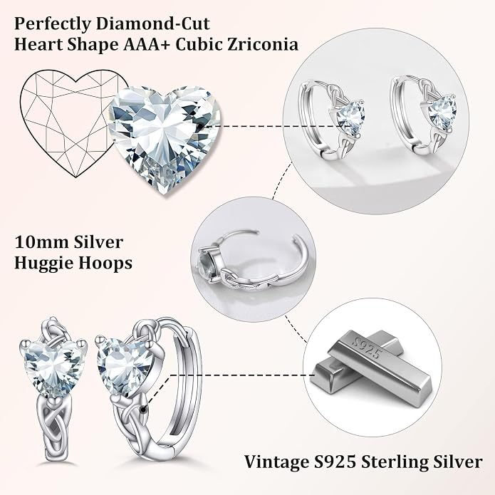 Bestyle 925 Sterling Silver Huggie Hoop Earrings Small Birthstone Hoop Earrings for Women Hypoallergenic Silver Huggie Earring,Great Birthday Earrings Gift for Daughter Wife Mom