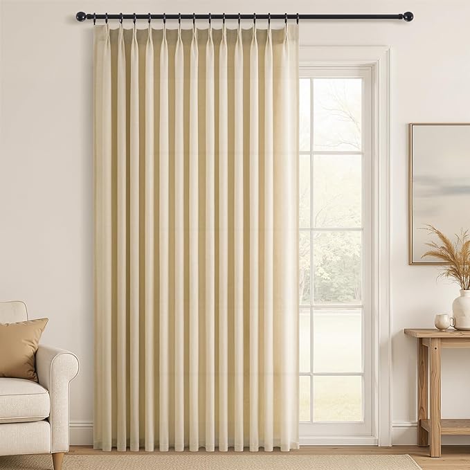 Topfinel 108 Inch Curtains 1 Panels Set,One Packs Pinch Pleat Back Tab Linen Window Semi Sheer Privacy Thick Decorative Curtain Drapes for Living Room Bedroom,72x108 in Long,Natural Linen