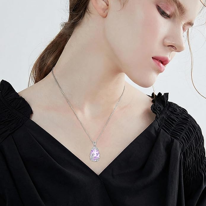 POPLYKE Sterling Silver Gemstone Teardrop Pendant Necklace Crystal Jewelry for Women