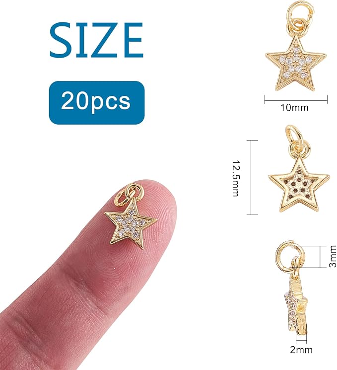 DanLingJewelry 20pcs Mini Star Pendants Cubic Zirconia Danity Star Charms CZ Stone Charms for DIY Earring Necklace Making Supplies