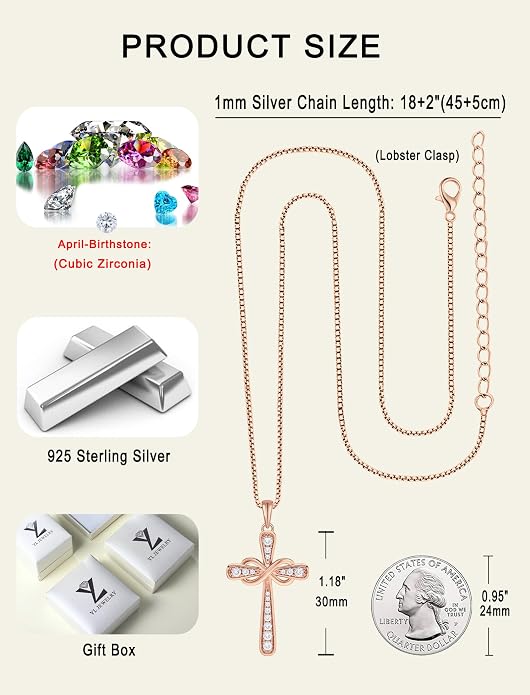 YL 925 Sterling Silver Cross Necklace for Women Halo Infinity Pendant Cubic Zirconia Jewelry for Mom