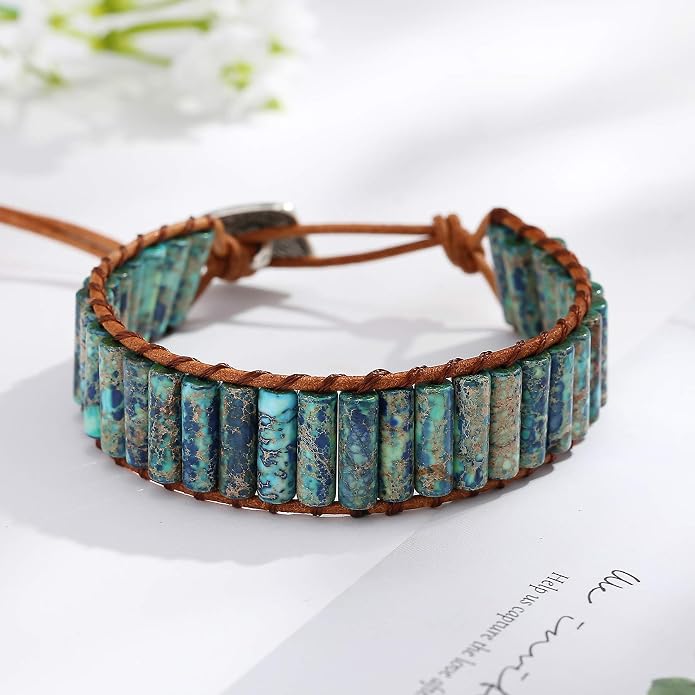 Plumiss Women Boho Handmade Natural Stone Crystal Leather Bead Wrap Bracelets Collection