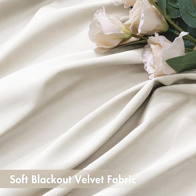 MIULEE Ivory Blackout Velvet Curtains Drapes 84 Inch Long 52"x84" Bedroom | Luxurious Bedroom Living Room Decor, Room Darkening, Thermal Insulated, Rod Pocket Design, Super Soft Fabric