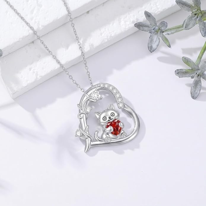 PELOVNY Teddy Bear Necklace for Women 925 Sterling Silver Bear/Highland Cow/Fox/Cat/Axolotl Birthstone Necklace Christmas Birthday Jewelry Gifts for Mom Daughter Wife Sister