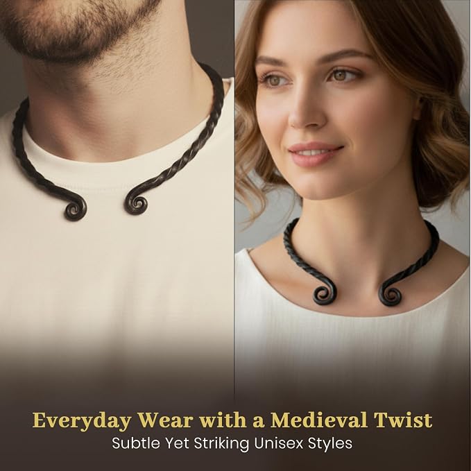 ARTIZANSTORE Hand Forged Necklace | Iron Torc Jewelry for Men | Viking Torc with Scroll Design | Medieval Craftsmanship