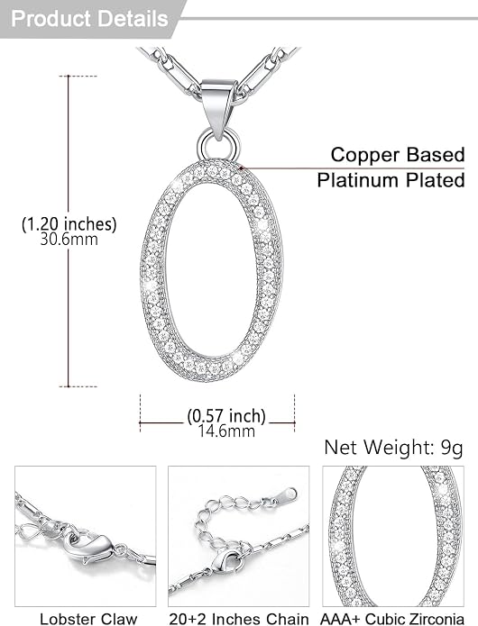 U7 Initial Necklace for Women, Gold/Platinum Plated CZ Crystal Letter A-Z Pendant Necklace, Shiny 20 Inch Name Chain Dainty Personalized Jewelry for Men Mom Wife Friend