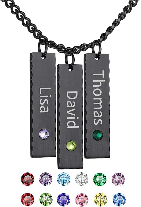 GOLDCHIC JEWELRY Personalized Birthstone Name Necklaces for Men Women, Engraved Family Names Necklace with Birthstone Vertical Bar Necklace, Pendant for Husband/Father/Grandma/Wife Birthday Gifts