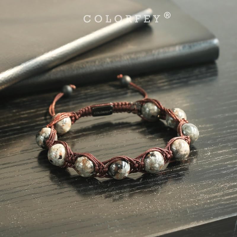 Mens Beaded Bracelet Genuine Natural Stone Flame Stone Bead Bracelets Premium Handcrafted Energy Crystal Bracelets for Men, 10mm Healing Triple Rope Bracelet Unique Mens Stone Jewlry for Men