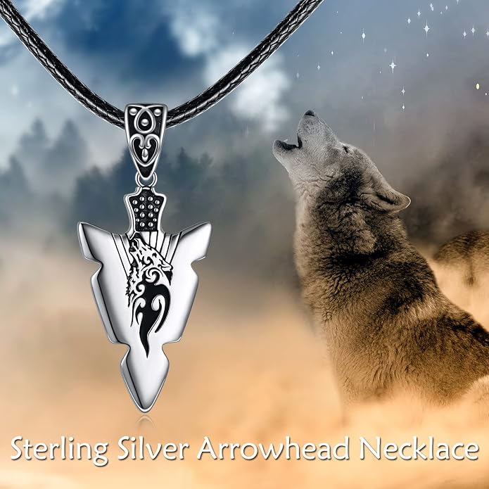 VONALA Gothic Necklace 925 Sterling Silver Punk Dagger/Thor Hammer/Arrowhead Wolf/Lion/Tree of Life Urn Pendant Necklace Viking Amulet Pagan Jewelry Gifts for Women Men Unsex