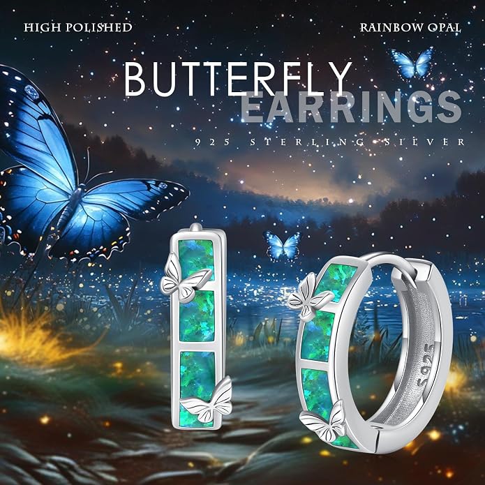 MEDWISE Mothers Day Gifts for Mom Multi Colored Opal Hoop Earrings for Women 925 Sterling Silver Huggie Hoop Earrings Jewelry Gift for Women Daughter Wife Mom Friends