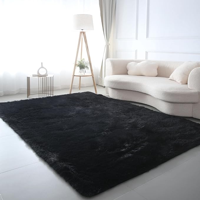 CAIYUECS Black Fluffy Rug 3x5 Bedroom - Soft Plush Bedside Dorm Rug | Wake Up Softer - Microfiber Shag Pile Wraps Bare Feet In Warmth The Moment You Step Out Of Bed, Every Morning