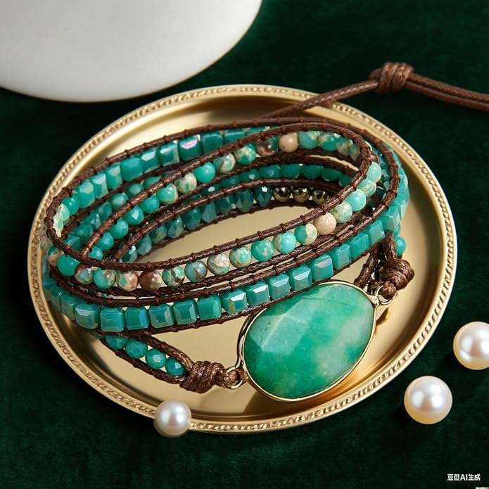 Women Wrap Bracelets Boho Natural Stone Jasper Turquoises Strand Bracelet Jewelry Collection