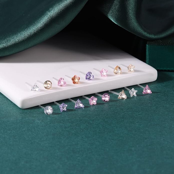 AoedeJ 40 Pcs Colorful Earrings Cubic Zirconia Earrings Studs Hypoallergenic With Plastic Post For Women Multipack