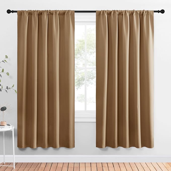 NICETOWN Window Curtains Blackout Drapes, Gold Brown, 1 Pair, 52 by 72-Inch, Thermal Insulated Solid Rod Pocket Blackout Curtains/Draperies for Living Room