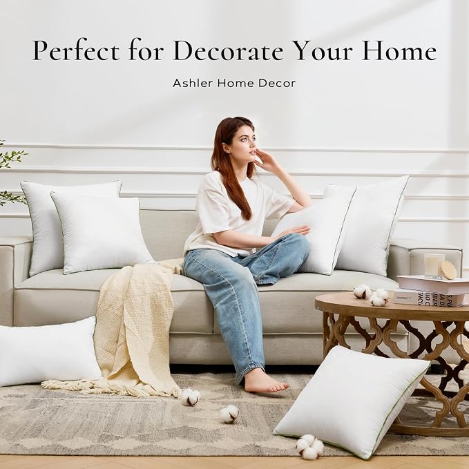 Ashler 16x16 Pillows Insert (Set of 2) - Throw Pillow Inserts with 100% Cotton Cover - 16 Inch Square Interior Sofa Stuffer Pillow Inserts -Decorative White Couch Pillow
