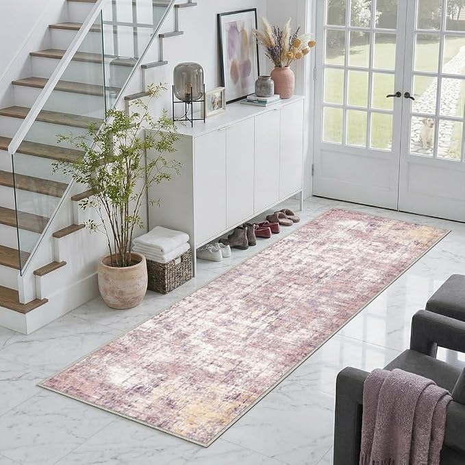 2x6 Rug for Entryway Hallway-No Slip Soft Carpets Modern Abstract Indoor Floor Stain Resistant Carpet for Bedroom Dining Room Farmhouse Nursery Home Office Pink