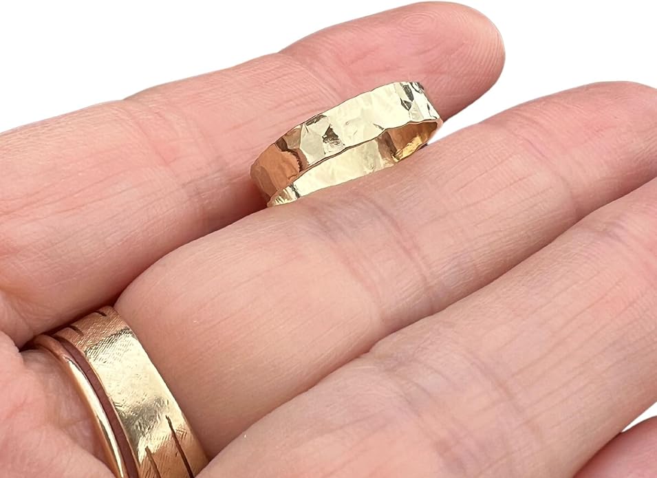 Ellie J Maui 3mm Wide Gold Thumb Ring for Women - Stacking Band Size 10 14k Gold Filled - Each and Every Ring is Hand Hammered - Stamped Inside 14k/20 GF (8)
