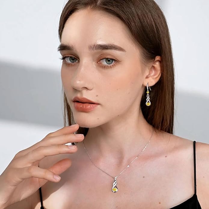 Birthstone Necklaces for Women 925 Sterling Silver Infinity Pendant Created Gemstone Jewelry for Her, 16"+2"