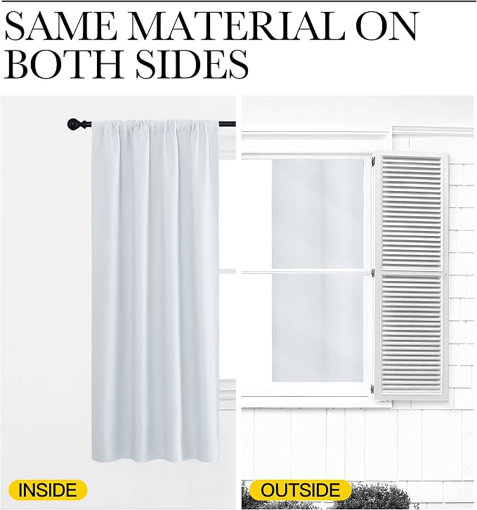 NICETOWN Greyish White Window Curtain Panels - Thermal Insulated Rod Pocket Room Darkening Curtain Sets for Bedroom (Platinum - Greyish White, 2 Panels, 29 by 30)