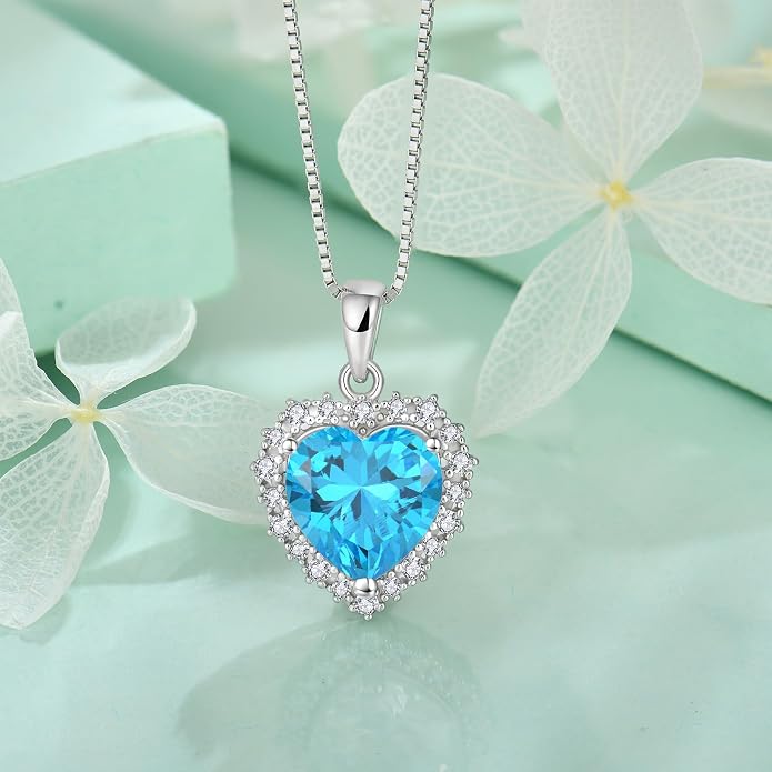 STARCHENIE 925 Sterling Silver Heart Birthstone Pendant Necklace for Women | Genuine 925 silver pendant, heart birthstone, love heart design, 925 silver 18+2" adjustable chain