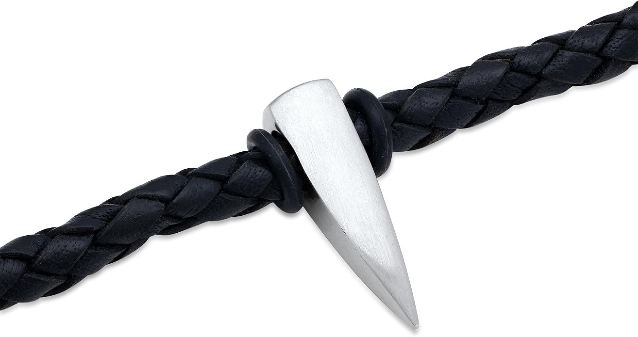 Men's Leather Necklace with Stainless Steel Dagger Pendant – 20"