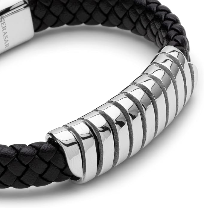 SERASAR Premium Leather Bracelet Men | Stainless Steel Magnetic Clasp | Three Colors | Jewelry Box Included