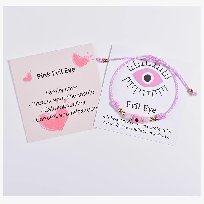 Evil Eye Bracelet For Women Teen Girls Amulet Pink Protection Bracelet Good Luck Adjustable String Bracelet Anklet