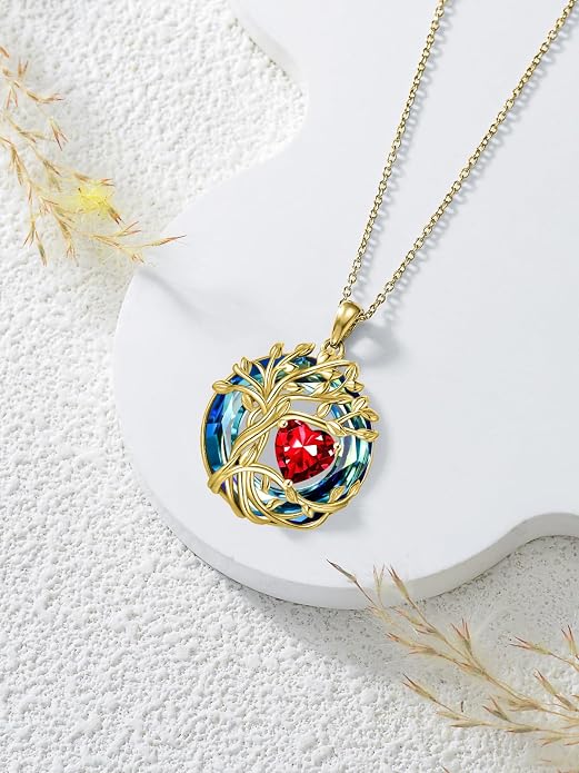 TOUPOP Tree of Life Birthstone Necklace Sterling Silver Pendant Birthstone Necklaces with Blue Crystal Anniversary Birthday Jewelry for Women Mom Wife Her