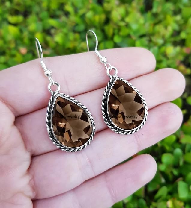 Pure 925 Sterling Silver Dangle Drop Earrings for Women, Pear Gemstone Handcrafted Earrings for Women & Girl ('Amethyst)