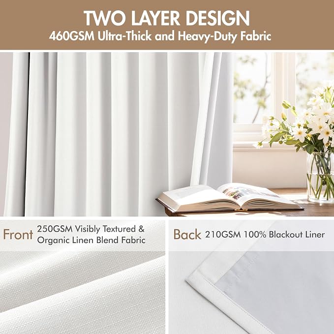 MIULEE Pinch Pleated 100% Blackout Curtains 40"x84" Long White 4 Panels Set | Thick Linen, Memory Trained Pleat, Back Tab Double Layer Drapes, Thermal Insulated, Curtain for Bedroom Living Room Darkening
